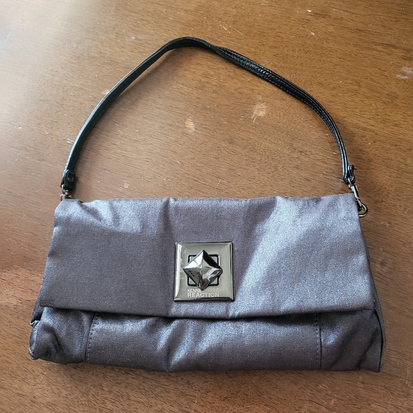Kenneth Cole Reaction 10" c 5" grey metallic fabric small purse - Picture 1 of 9